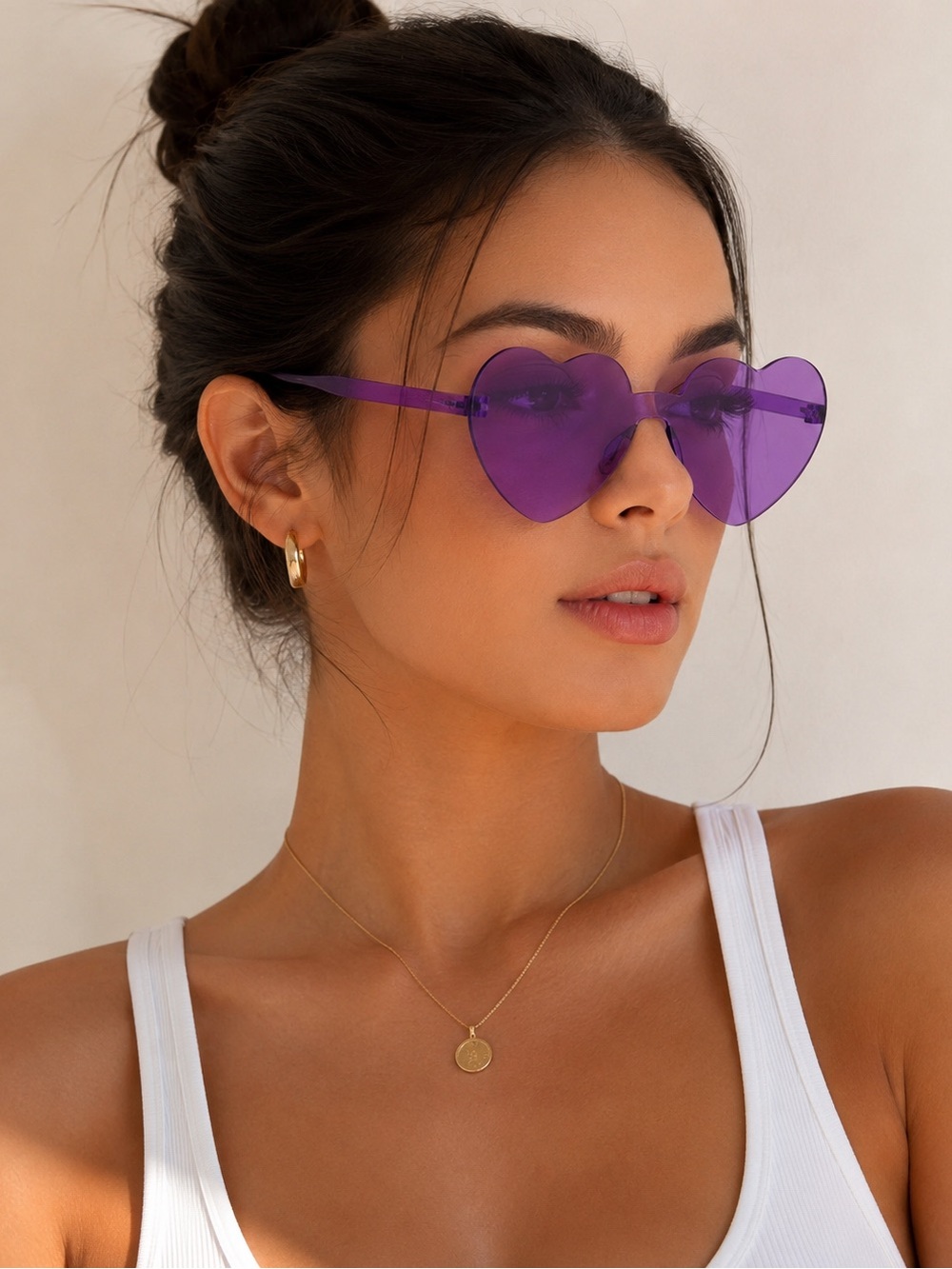 Women’s Purple Heart Rimless Sunglasses Oversized Fashion Style